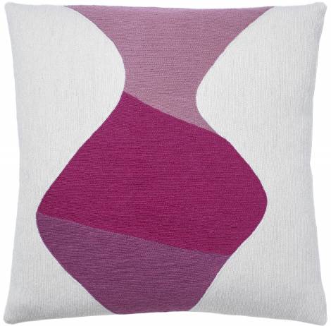 Judy Ross Textiles Hand-Embroidered Chain Stitch Totem Throw Pillow cream/dusty pink/fuchsia/cerise